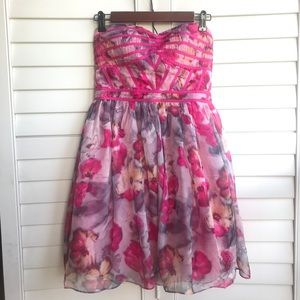 ModCloth Strapless Medium Pink Floral Mini Dress